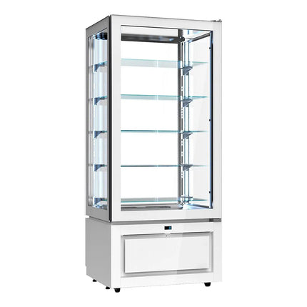 GGM Gastro 4-Sided Glass Display Fridge - 457L - 805mm - Double glazing - square - with 5 glass shelves - 1 glass door front - White