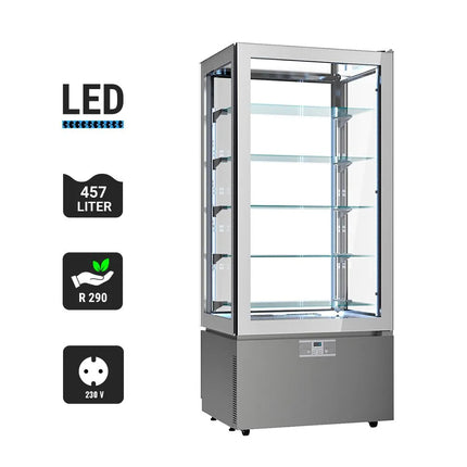 GGM Gastro 4-Sided Glass Display Fridge - 457L - 805mm - Double glazing - square - with 5 glass shelves - 1 glass door