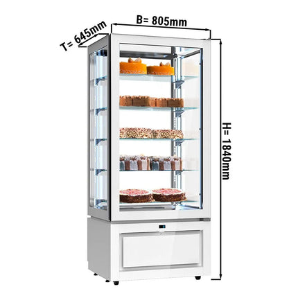 GGM Gastro 4-Sided Glass Display Fridge - 457L - 805mm - Double glazing - square - with 5 glass shelves - 1 glass door front - White