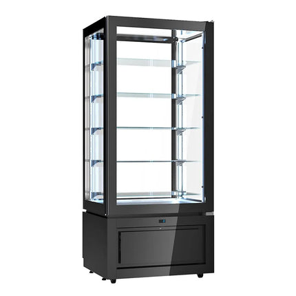 GGM Gastro 4-Sided Glass Display Fridge - 457L - 805mm - with 5 glass shelves - 1 glass door front - for patisserie - Black
