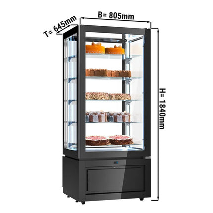 GGM Gastro 4-Sided Glass Display Fridge - 457L - 805mm - with 5 glass shelves - 1 glass door front - for patisserie - Black
