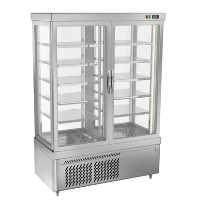 GGM Gastro 4-Sided Glass Display Fridge - 930L - 1320mm - Double glazing - square - with 10 shelves - double doors - for cheese