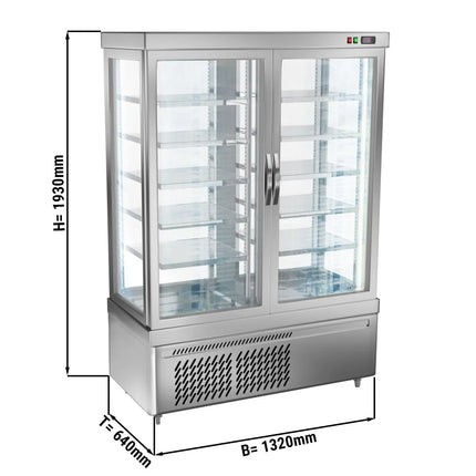 GGM Gastro 4-Sided Glass Display Fridge - 930L - 1320mm - Double glazing - square - with 10 shelves - double doors - for cheese