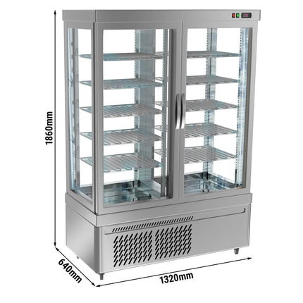 GGM Gastro 4-Sided Glass Display Fridge - 935L - 1320mm - with 10 adjustable shelves - 2 glass doors - Silver