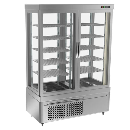 GGM Gastro 4-Sided Glass Display Fridge - 935L - 1320mm - with 10 adjustable shelves - 2 glass doors - Silver