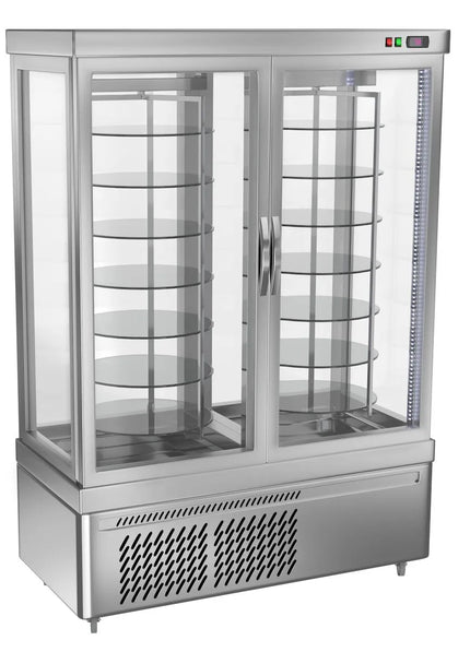 GGM Gastro 4-Sided Glass Display Fridge - 935L - 1320mm - with 14 rotating shelves - 2 doors - Silver