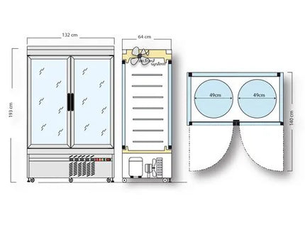 GGM Gastro 4-Sided Glass Display Fridge - 935L - 1320mm - with 14 rotating shelves - 2 doors - Silver