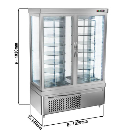 GGM Gastro 4-Sided Glass Display Fridge - 935L - 1320mm - with 14 rotating shelves - 2 doors - Silver