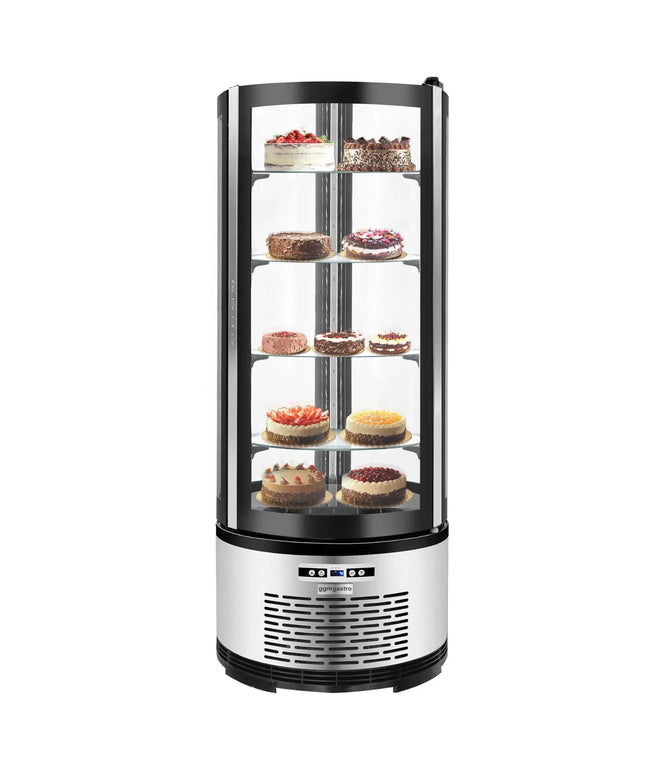GGM Gastro 4-Sided Glass Display Fridge Self-Service - 360L - 680mm - Double glazing - round - with 4 glass shelves - 1 self-closing door - for patisserie
