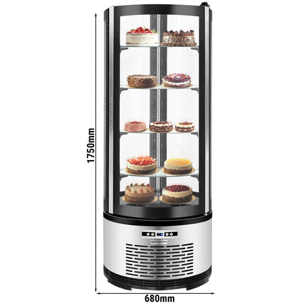 GGM Gastro 4-Sided Glass Display Fridge Self-Service - 360L - 680mm - Double glazing - round - with 4 glass shelves - 1 self-closing door - for patisserie