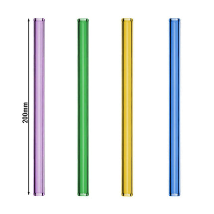 GGM Gastro (48 pcs) Glass Drinking Straws - 200mm - ø 8mm - straight - 4 Colours - incl. 1 Nylon cleaning brush