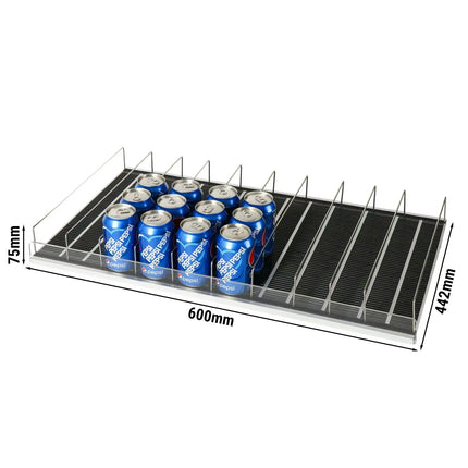 GGM Gastro (5 pcs) Bottle shelf - Acrylic & stainless steel - 600x442x75mm - for WKBL1500, WKBL1100 & WTBL1100 middle doors - 10 compartments; sloped surface for self-feeding bottles & cans