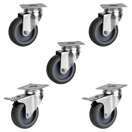 GGM Gastro (5 pieces) Castor Set for Refrigerated Tables & Cabinets – 2 braked + 3 free - Top-plate mount