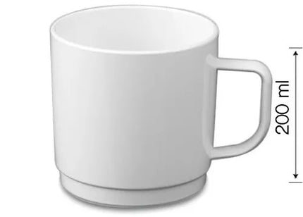 GGM Gastro (50 Cái) Cốc Quai Polycarbonate - Trắng - 200ml - Chống Vỡ