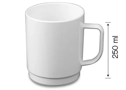 GGM Gastro (50 Cái) Cốc Quai Polycarbonate - Trắng - 250ml - Chống Vỡ