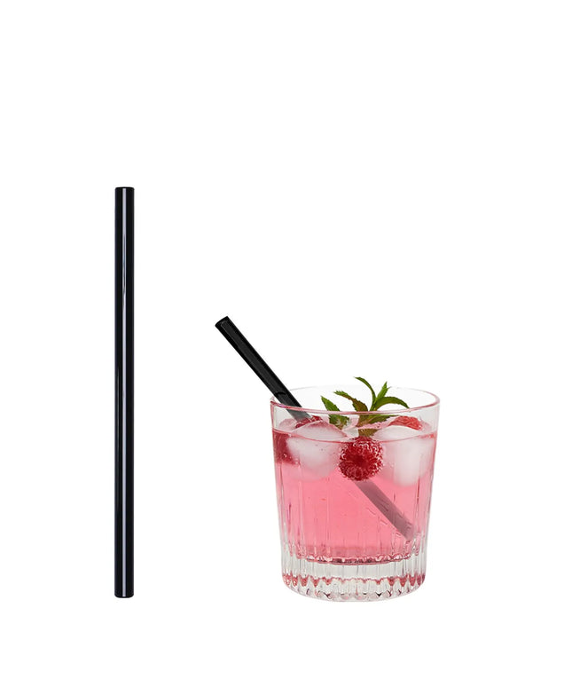 GGM Gastro (50 pcs) Glass Drinking Straws - 150mm - ø 8mm - straight - Black - incl. 1 Nylon cleaning brush