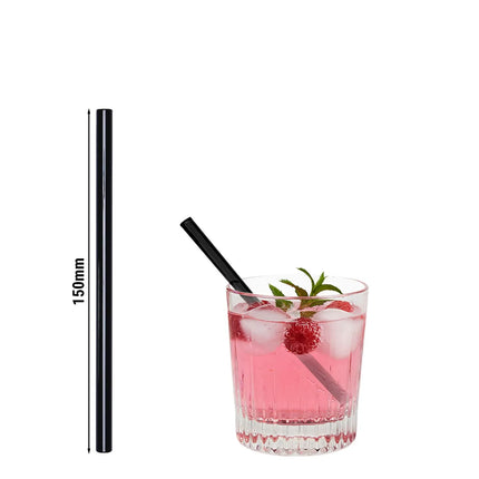 GGM Gastro (50 pcs) Glass Drinking Straws - 150mm - ø 8mm - straight - Black - incl. 1 Nylon cleaning brush