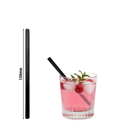 GGM Gastro (50 pcs) Glass Drinking Straws - 150mm - ø 8mm - straight - Black Matte - incl. 1 Nylon cleaning brush