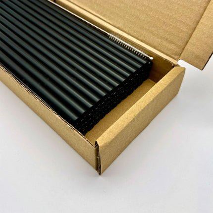 GGM Gastro (50 pcs) Glass Drinking Straws - 150mm - ø 8mm - straight - Black Matte - incl. 1 Nylon cleaning brush
