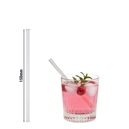 GGM Gastro (50 pcs) Glass Drinking Straws - 150mm - ø 8mm - straight - Clear - incl. 1 Nylon cleaning brush