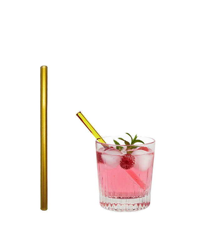 GGM Gastro (50 pcs) Glass Drinking Straws - 150mm - ø 8mm - straight - Gold - incl. 1 Nylon cleaning brush