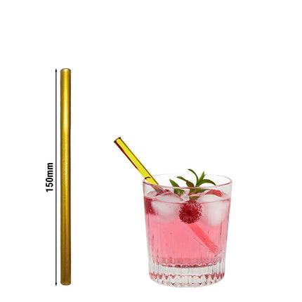 GGM Gastro (50 pcs) Glass Drinking Straws - 150mm - ø 8mm - straight - Gold - incl. 1 Nylon cleaning brush