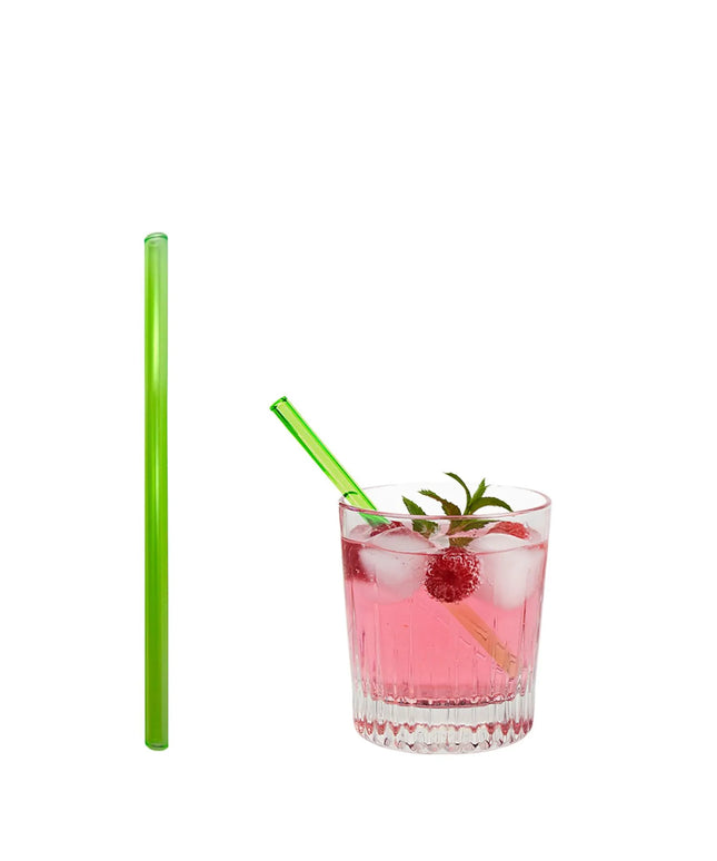 GGM Gastro (50 pcs) Glass Drinking Straws - 150mm - ø 8mm - straight - Neon Green - incl. 1 Nylon cleaning brush