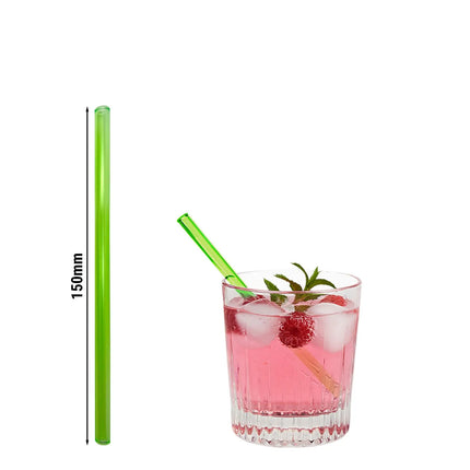 GGM Gastro (50 pcs) Glass Drinking Straws - 150mm - ø 8mm - straight - Neon Green - incl. 1 Nylon cleaning brush