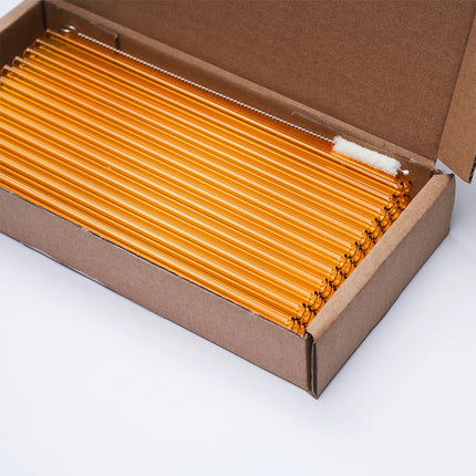 GGM Gastro (50 pcs) Glass Drinking Straws - 150mm - ø 8mm - straight - Neon Orange - incl. 1 Nylon cleaning brush