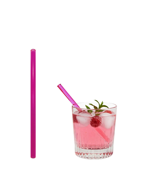 GGM Gastro (50 pcs) Glass Drinking Straws - 150mm - ø 8mm - straight - Neon Pink - incl. 1 Nylon cleaning brush