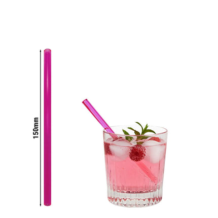 GGM Gastro (50 pcs) Glass Drinking Straws - 150mm - ø 8mm - straight - Neon Pink - incl. 1 Nylon cleaning brush