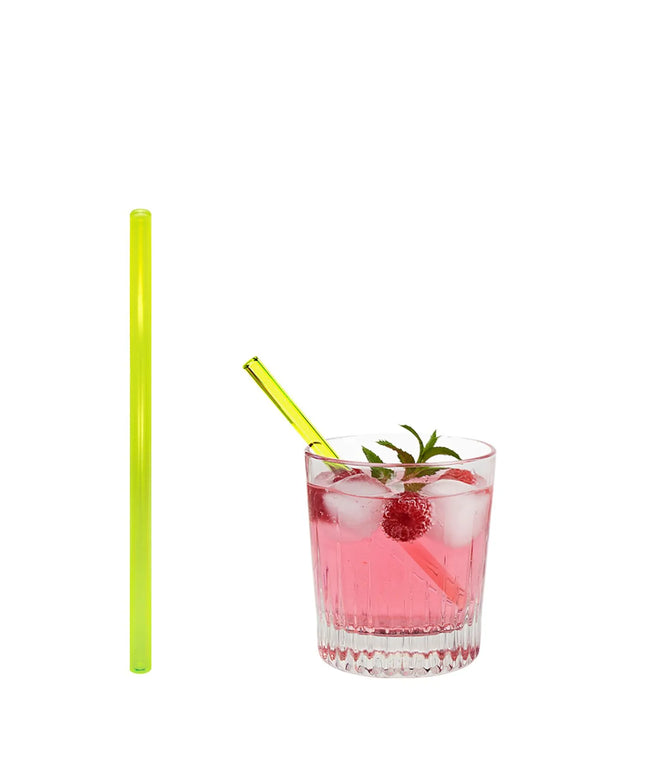 GGM Gastro (50 pcs) Glass Drinking Straws - 150mm - ø 8mm - straight - Neon Yellow - incl. 1 Nylon cleaning brush