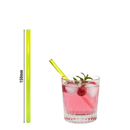 GGM Gastro (50 pcs) Glass Drinking Straws - 150mm - ø 8mm - straight - Neon Yellow - incl. 1 Nylon cleaning brush