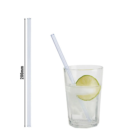 GGM Gastro (50 pcs) Glass Drinking Straws - 200mm - ø 10mm - straight - Clear - incl. 1 Nylon cleaning brush
