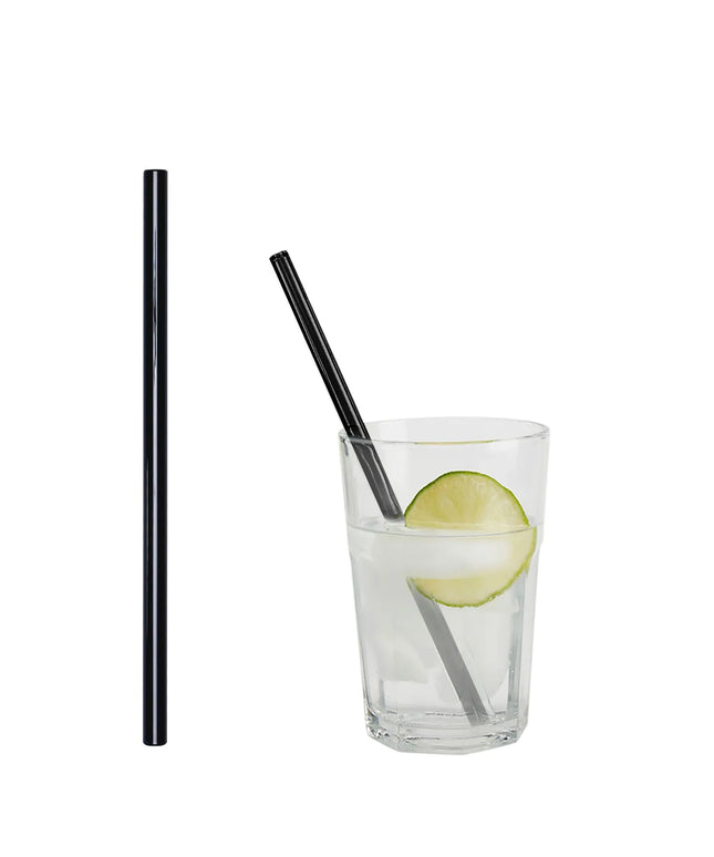 GGM Gastro (50 pcs) Glass Drinking Straws - 200mm - ø 8mm - straight - Black - incl. 1 Nylon cleaning brush