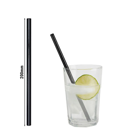 GGM Gastro (50 pcs) Glass Drinking Straws - 200mm - ø 8mm - straight - Black - incl. 1 Nylon cleaning brush