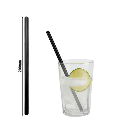 GGM Gastro (50 pcs) Glass Drinking Straws - 200mm - ø 8mm - straight - Black Matt - incl. 1 Nylon cleaning brush