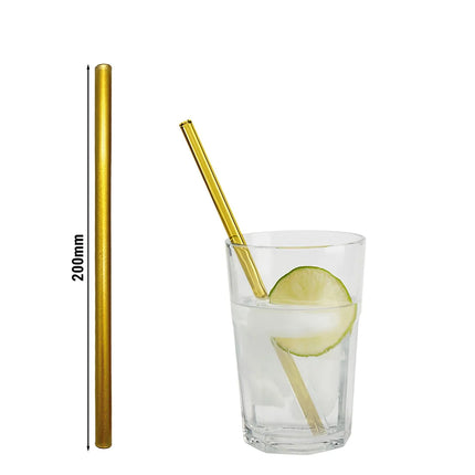 GGM Gastro (50 pcs) Glass Drinking Straws - 200mm - ø 8mm - straight - Gold - incl. 1 Nylon cleaning brush