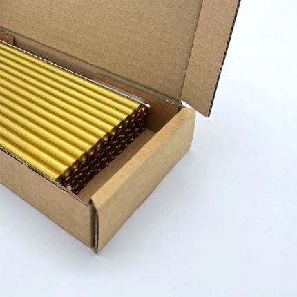 GGM Gastro (50 pcs) Glass Drinking Straws - 200mm - ø 8mm - straight - Gold - incl. 1 Nylon cleaning brush