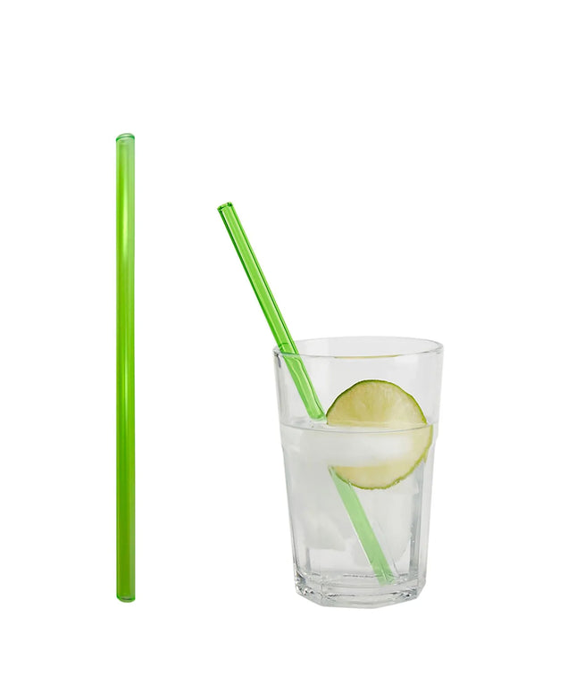 GGM Gastro (50 pcs) Glass Drinking Straws - 200mm - ø 8mm - straight - Neon Green - incl. 1 Nylon cleaning brush