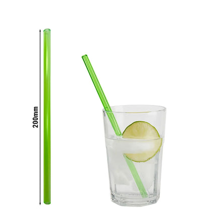 GGM Gastro (50 pcs) Glass Drinking Straws - 200mm - ø 8mm - straight - Neon Green - incl. 1 Nylon cleaning brush