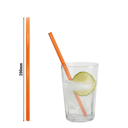 GGM Gastro (50 pcs) Glass Drinking Straws - 200mm - ø 8mm - straight - Neon Orange - incl. 1 Nylon cleaning brush