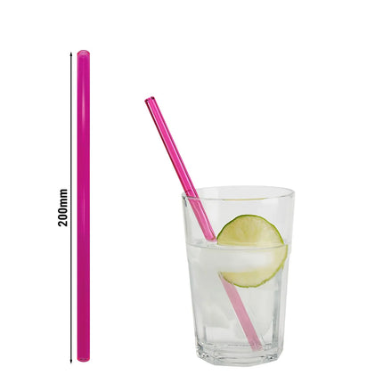 GGM Gastro (50 pcs) Glass Drinking Straws - 200mm - ø 8mm - straight - Neon Pink - incl. 1 Nylon cleaning brush