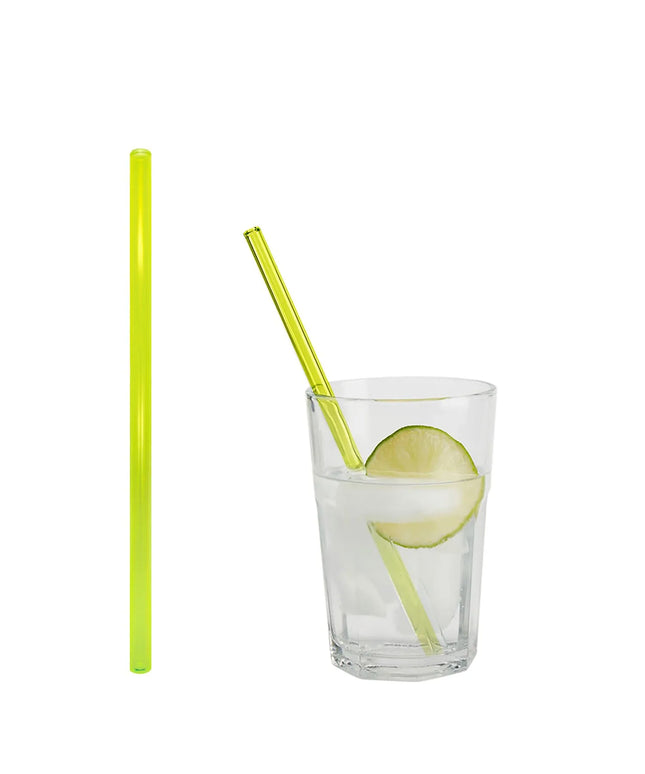 GGM Gastro (50 pcs) Glass Drinking Straws - 200mm - ø 8mm - straight - Neon Yellow - incl. 1 Nylon cleaning brush