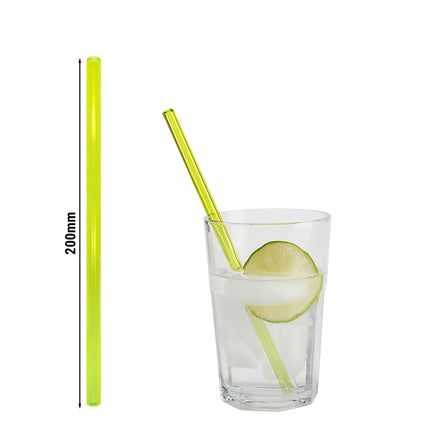 GGM Gastro (50 pcs) Glass Drinking Straws - 200mm - ø 8mm - straight - Neon Yellow - incl. 1 Nylon cleaning brush