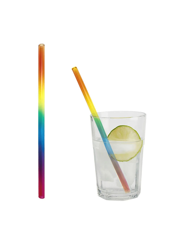 GGM Gastro (50 pcs) Glass Drinking Straws - 200mm - ø 8mm - straight - Rainbow - incl. 1 Nylon cleaning brush
