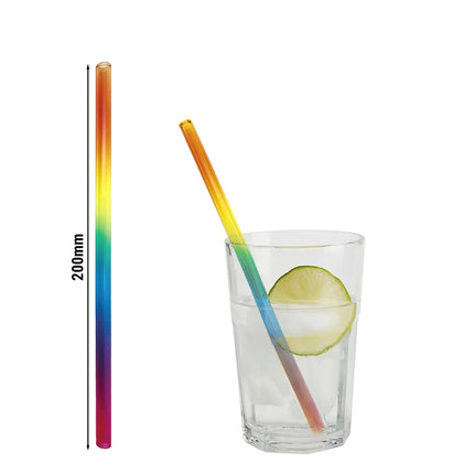 GGM Gastro (50 pcs) Glass Drinking Straws - 200mm - ø 8mm - straight - Rainbow - incl. 1 Nylon cleaning brush