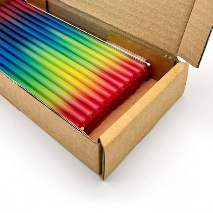 GGM Gastro (50 pcs) Glass Drinking Straws - 200mm - ø 8mm - straight - Rainbow - incl. 1 Nylon cleaning brush