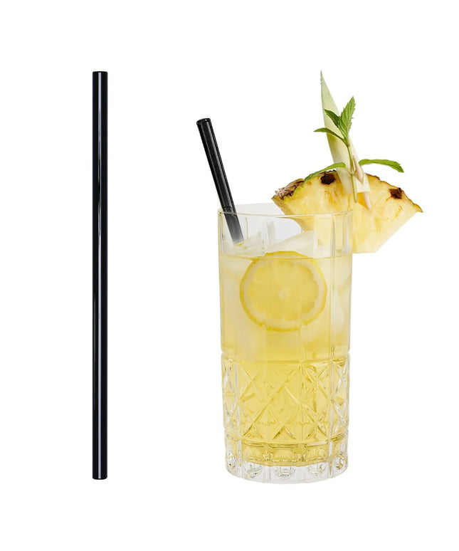 GGM Gastro (50 pcs) Glass Drinking Straws - 230mm - ø 8mm - straight - Black - incl. 1 Nylon cleaning brush