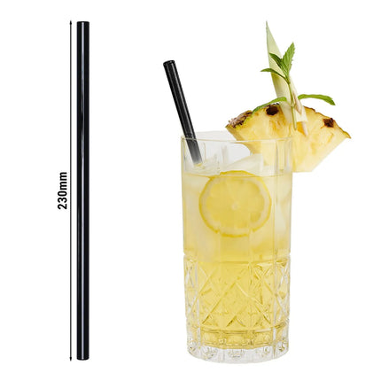 GGM Gastro (50 pcs) Glass Drinking Straws - 230mm - ø 8mm - straight - Black - incl. 1 Nylon cleaning brush